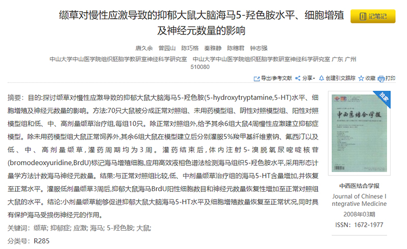 纈草對慢性應激導致的抑郁大鼠大腦海馬5-羥色胺水平、細胞增殖及神經元數(shù)量的影響
